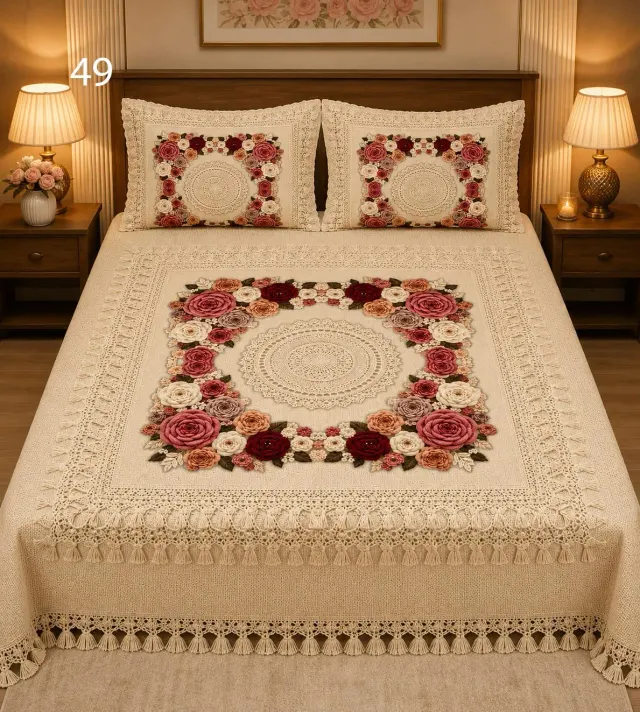 Ivory Lace Rose Bedsheet Set