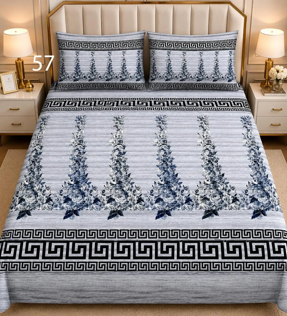 Grey Greek Key Bedsheet Set