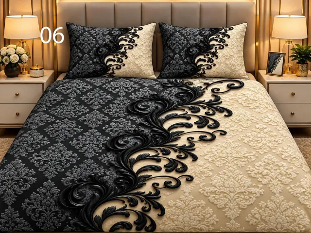 Black & Ivory Damask Bedsheet Set