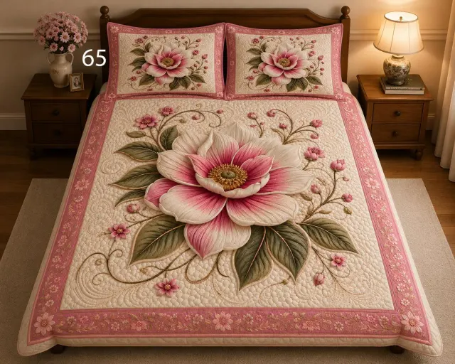 Pink Blossom Quilt Bedsheet Set