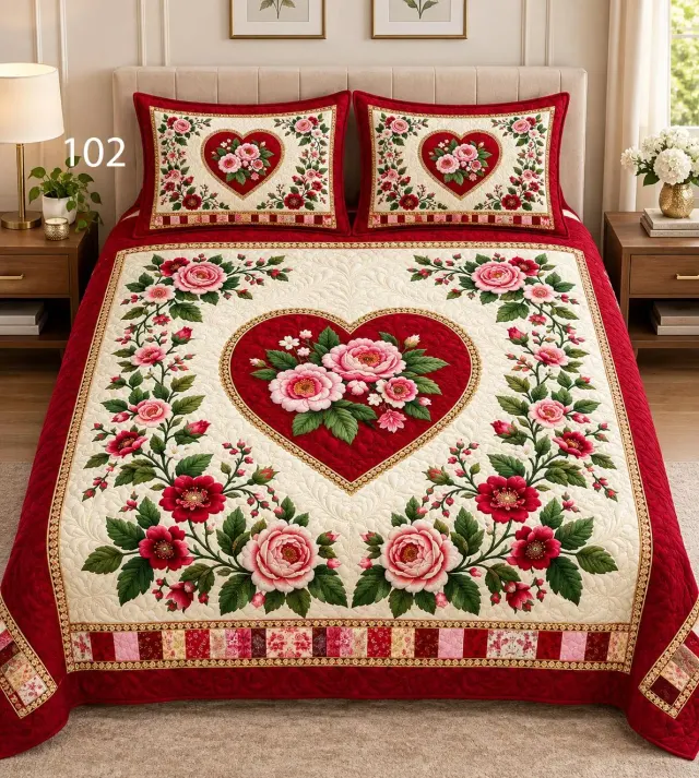 Heart Rose Embroidery Bedsheet Set