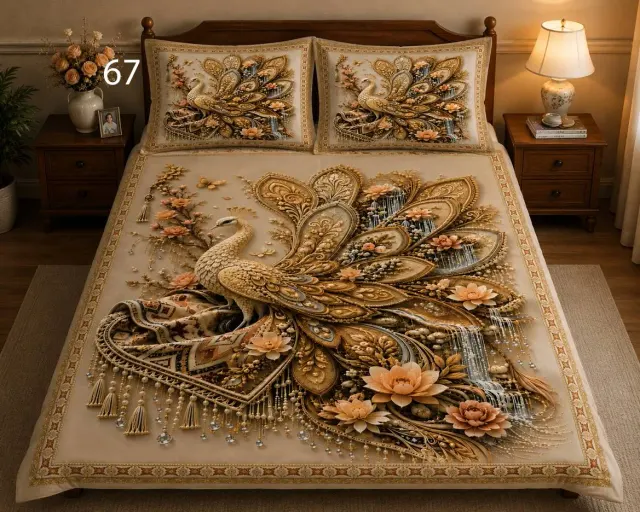 Golden Peacock Bedsheet Set
