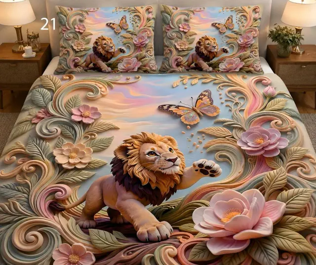 3D Lion Swirl Bedsheet Set